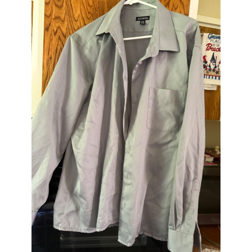 George Mens DressShirt XL 17-17.5 Neck 34-35 Sleeve Light GrayLong Sleeve Pocket